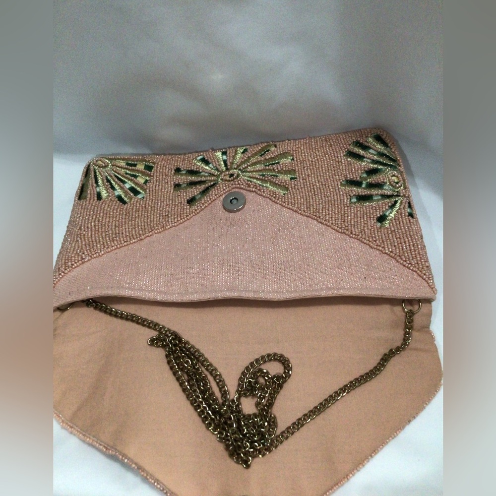 Beaded Pink and Green Floral Clutch Bag - Picture 8 of 9